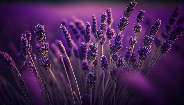 blurred summer background of wild grass and lavender flowers