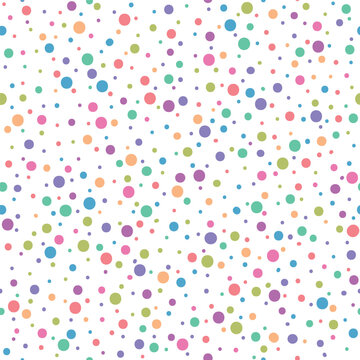 Vector abstract multicoloured polka dots repeating pattern background.