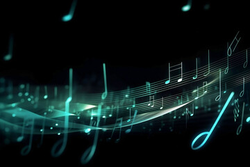 Obraz premium Melody of Light: Glowing Music Notes on Black Background