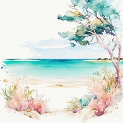 A tranquil beach with crystal-clear water Generative Ai
