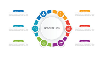 Six option circle infographic design template. Vector illustration.
