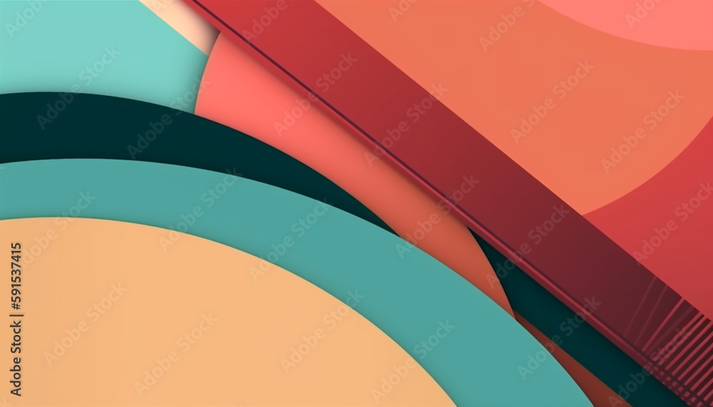 Fototapete Simple minimalist retro color trendy background and abstract colorful wallpaper. Artistic digital art geometric line stripe and wave, element and design material. Generative AI technology.