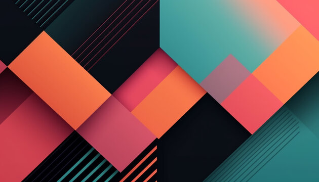 Simple minimalist retro color trendy background and abstract colorful wallpaper. Artistic digital art geometric line stripe and wave, element and design material. Generative AI technology.