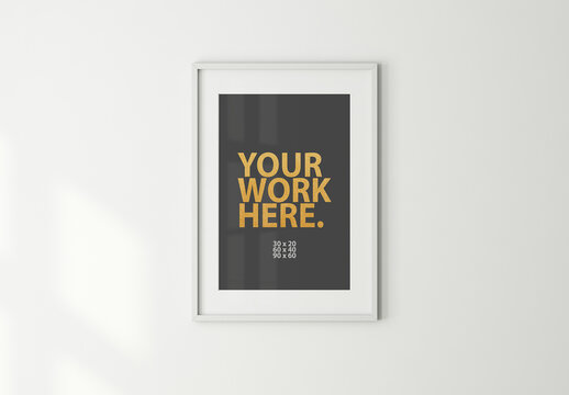 Art Frame Mockup with passepartout on white wall