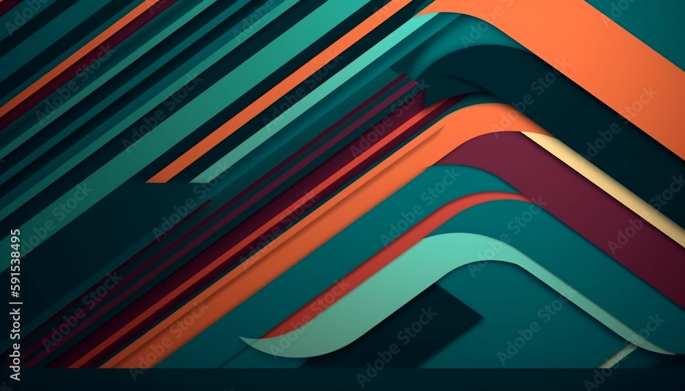 Fototapete Simple minimalist retro color trendy background and abstract colorful wallpaper. Artistic digital art geometric line stripe and wave, element and design material. Generative AI technology.