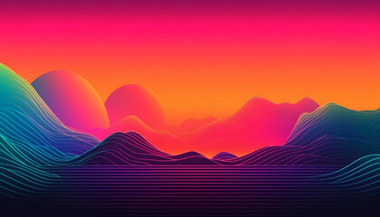 Simple minimalist retro color trendy background abstract colorful wallpaper and backdrop. Artistic digital art rendering, glimpse of panoramic mountain wave. Generative AI technology.