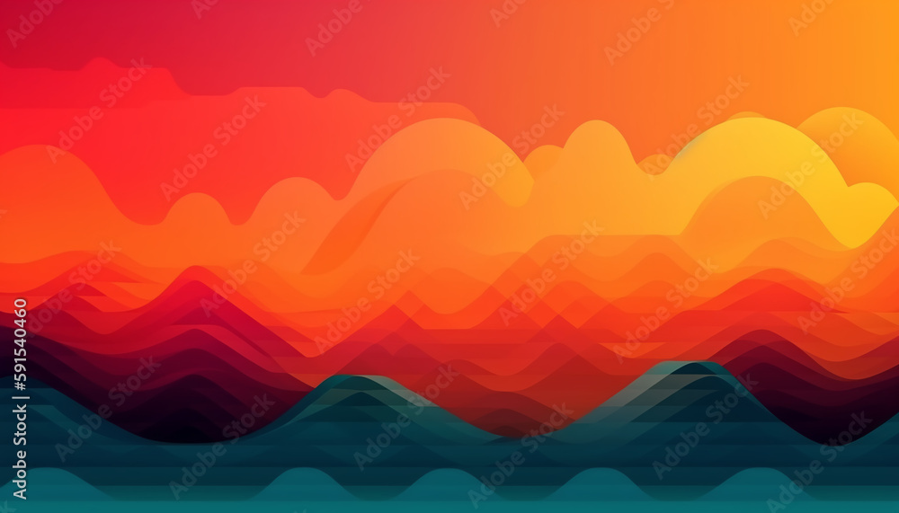 Fototapete Simple minimalist retro color trendy background and abstract colorful wallpaper. Artistic digital art geometric line stripe and wave, element and design material. Generative AI technology.