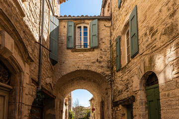 Fototapeta na wymiar Street and passage in Vézénobres, a small medieval village in Gard, Occitanie, France
