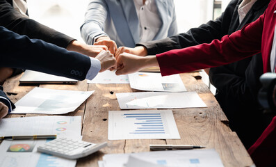 Group Asian Young woman business join hands for working  job success, Hand coordination,...
