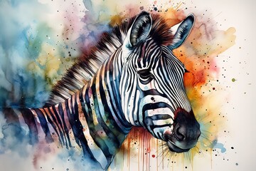 zebra in the zoo,  abstract watercolor painting, generative AI