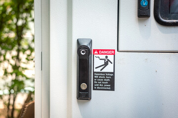 notice, hazardous, current, fire, flash, burn, accident, plug, socket, circuit, cable, spark, volt,...