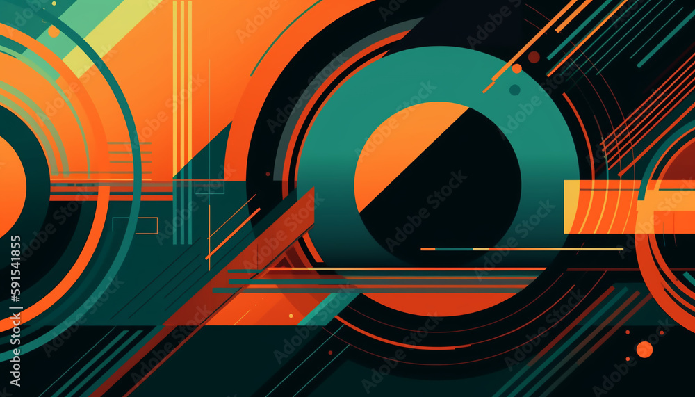 Fototapete Simple minimalist retro color trendy background and abstract colorful wallpaper. Artistic digital art geometric line stripe and wave, element and design material. Generative AI technology.