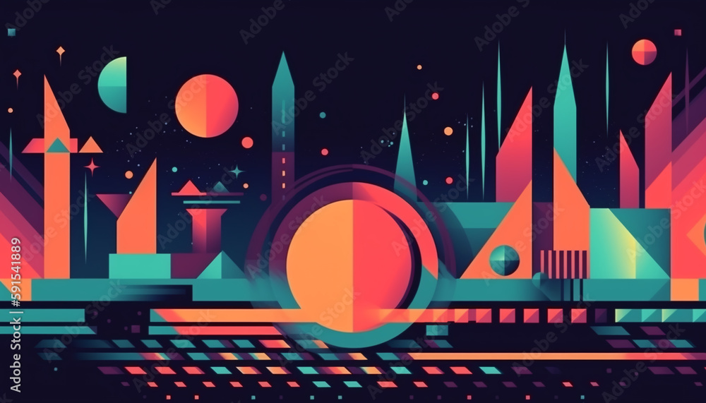 Fototapete Simple minimalist futuristic trendy background abstract colorful wallpaper and backdrop. Digital art geometric line stripe bar element design material. circle abstract. Generative AI technology.