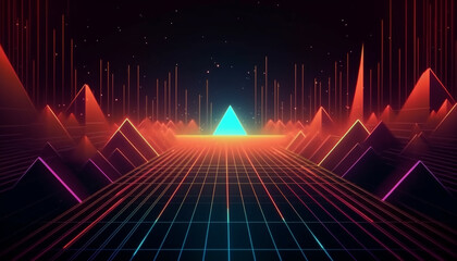 Simple minimalist retro color trendy background abstract colorful wallpaper and backdrop. Artistic digital art rendering, glimps of panoramic mountain wave. Generative AI technology.