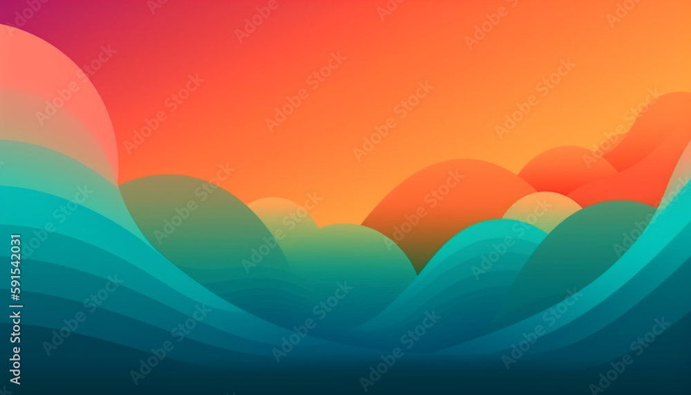Fototapete Simple minimalist retro color trendy background and abstract colorful wallpaper. Artistic digital art geometric line stripe and wave, element and design material. Generative AI technology.