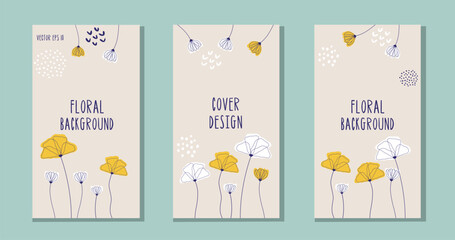 Set of flowers on yellow backgrounds for cover design