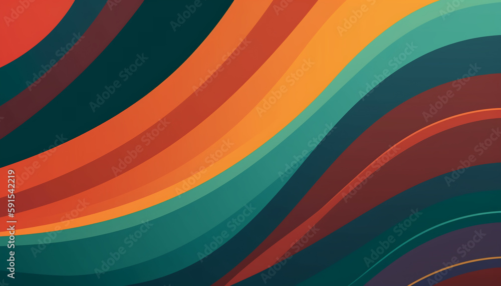 Fototapete Simple minimalist retro color trendy background and abstract colorful wallpaper. Artistic digital art geometric line stripe and wave, element and design material. Generative AI technology.