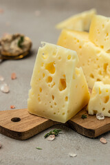 cheese with holes and truffle paste. Food recipe background. Close up