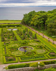 Beautiful designed gardens at Dunrobin Castle, Golspie, Sutherland, Scotland