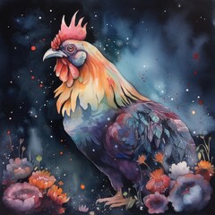 Watercolor mysterious Chicken Generative Ai