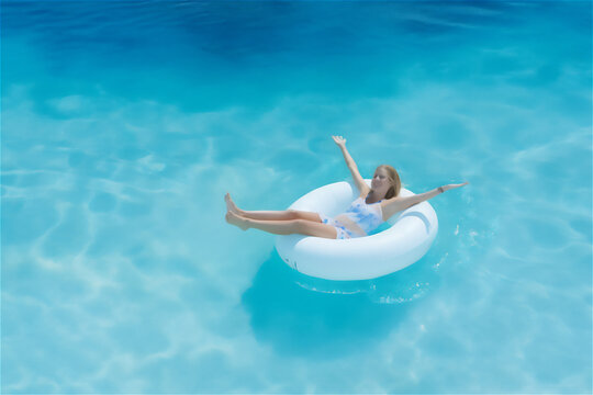 woman relaxing on an inflatable donut in the pool. fun in the sun, enjoy the perfect summer vacation