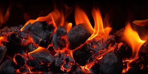 Keuken foto achterwand Brandhout textuur Burning coals from a fire abstract background. 
