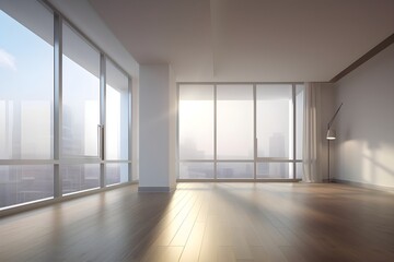 Fototapeta premium appartement lumineux moderne avec de grandes fenêtres Photoréaliste, generative ai