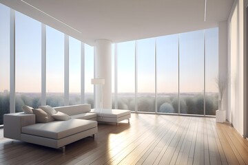 appartement lumineux moderne avec de grandes fenêtres Photoréaliste, generative ai
