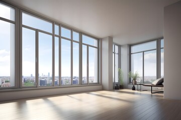 Fototapeta na wymiar appartement lumineux moderne avec de grandes fenêtres Photoréaliste, generative ai