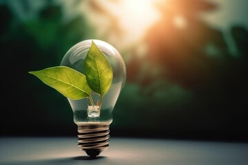 Sustainable Lighting: An Eco-Friendly Lightbulb Made From Fresh Leaves, Image generated by AI