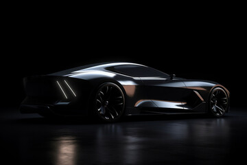 Obraz na płótnie Canvas Prototype Concept Of Sports Car On Dark Background, Made Using Generative Ai