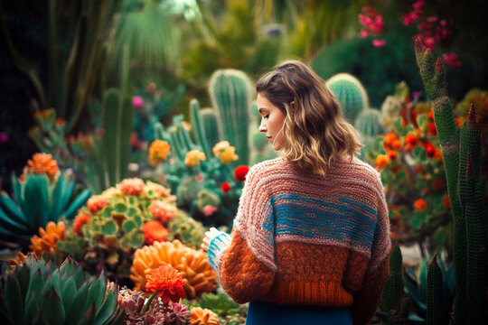 girl in the cactus garden, Generative AI.