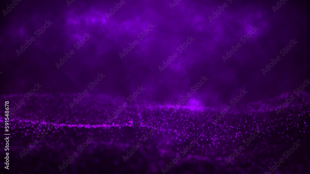 Wall mural futuristic abstract animated purple background with glowing and waving particles