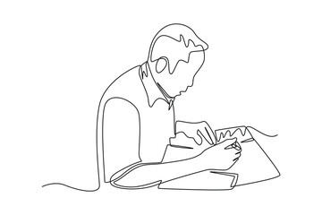 Single one line drawing customer fill out submission form in bank. Bank concept. Continuous line draw design graphic vector illustration.