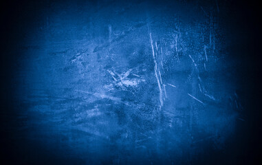 Old wall pattern texture cement blue dark abstract  blue color design are light with black gradient background.