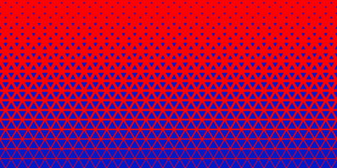 Red blue halftone triangles pattern. Abstract geometric gradient background. Vector illustration.