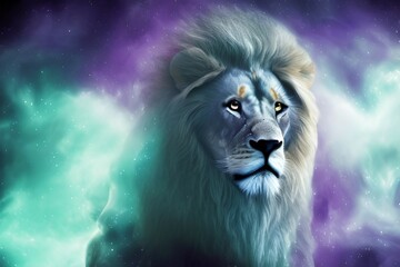 Portrait of a Lion on Galaxy Background