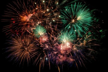 Colorful Fireworks Display At Night. Generative AI