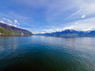 Beautiful nature, mountain landscape, clear mountain lake. Blue transparent water in the lake.