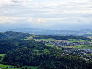 Fototapeta premium Horizon. Suburbs of Zurich.Panorama of the countryside in summer.