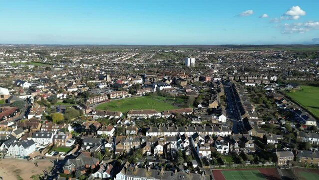 High Aerial Track Over Whitstable Beach