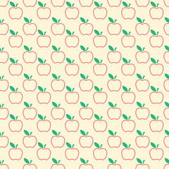 Cute Draw Red apple seamless pattern. On the light background.. Fruit tasty background.