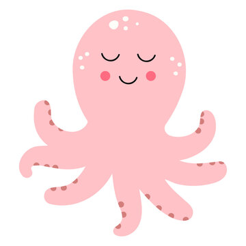 Vector illustration of a cute octopus. Flat style