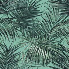 Seamless Wallpaper Background. Palm Frond Against Light Green Background. Generative AI