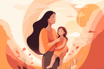 Mother hugging her daughter illustration for Mother's Day, Generative AI
