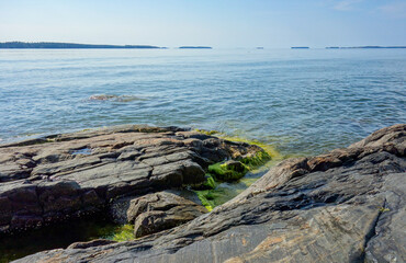 Summer morning landscape from a rocky island in the archipelago in Finland