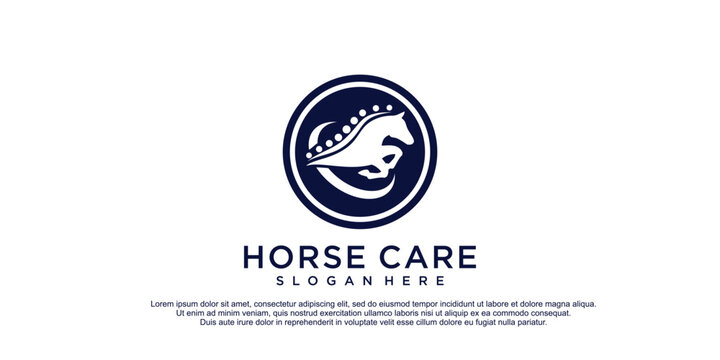 Horse care logo with creative design premium vector