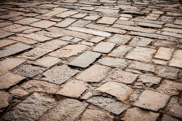 Cobblestone road close up background