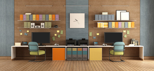 Colorful modern office with two workstation