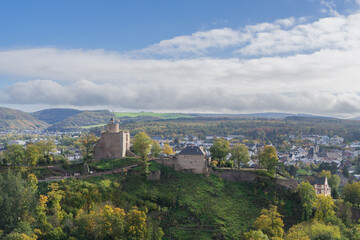 Fototapeta na wymiar City view of the german city Saarburg with old castle ruin